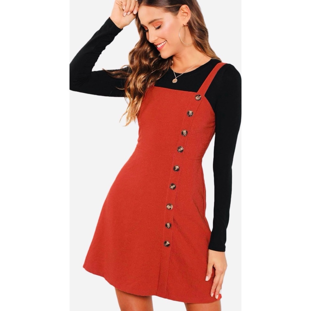 A. BYER • Orange Button-Front Overall Sleeveless Mini Dress, 11